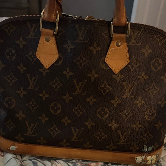 Louis Vuitton Brown hand painted Alma pm Floral Satchel - Picture 5 of 13